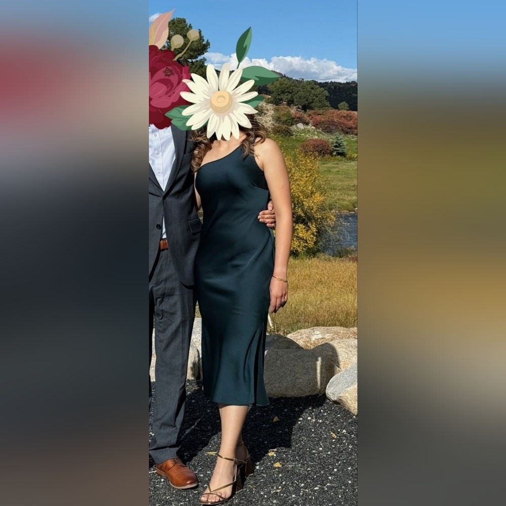 BHLDN Elegant One-Shoulder Dress in Deep Green